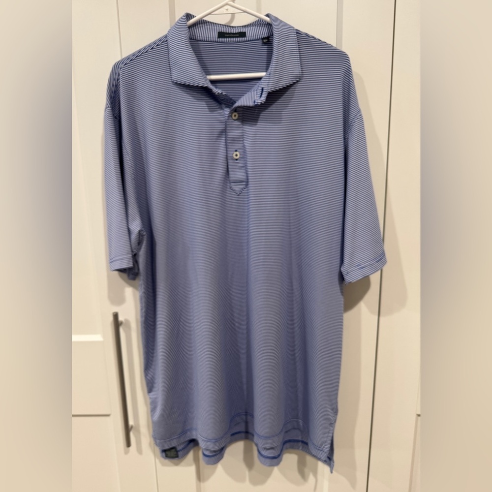 Turtleson Men's XL Blue and White Striped Performance Golf/Polo Shirt